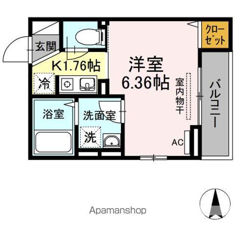 プライズコート弥生町(1K/2階)の間取り写真