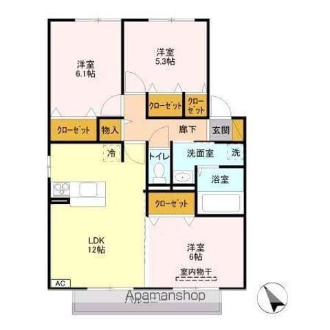 カームベリーB棟(3LDK/2階)の間取り写真