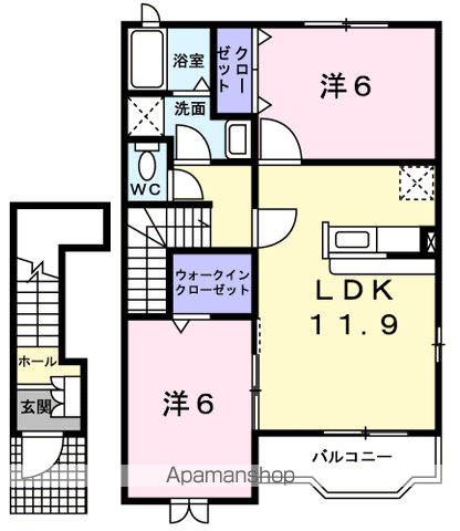 サニーヒルⅠ(2LDK/2階)の間取り写真