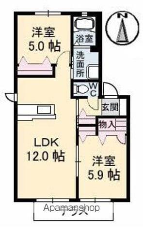 山陽本線 東福山駅 徒歩6分 2階建 築21年(2LDK/1階)の間取り写真