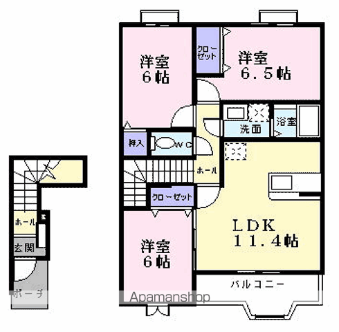 ヴェルタウンB棟(3LDK/2階)の間取り写真