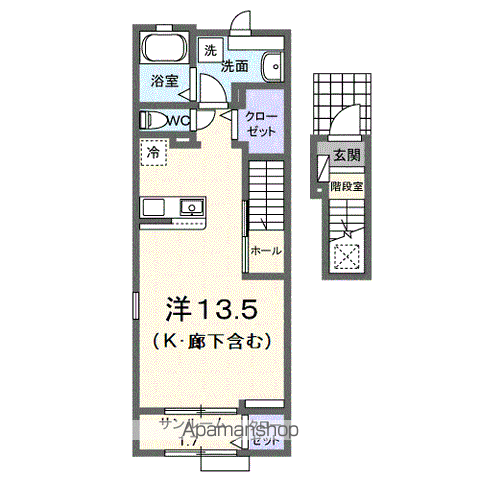 ソレアード A(ワンルーム/2階)の間取り写真