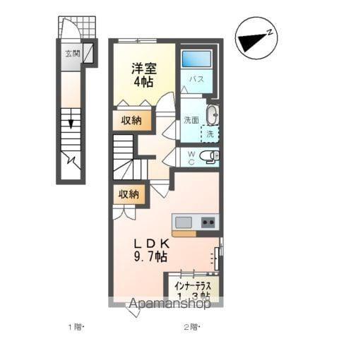 山形市松原アパートB(1LDK/2階)の間取り写真