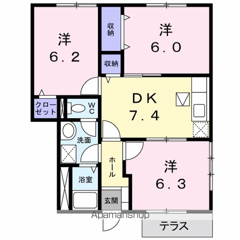 モルティ・メゾン Ⅰ(3DK/1階)の間取り写真