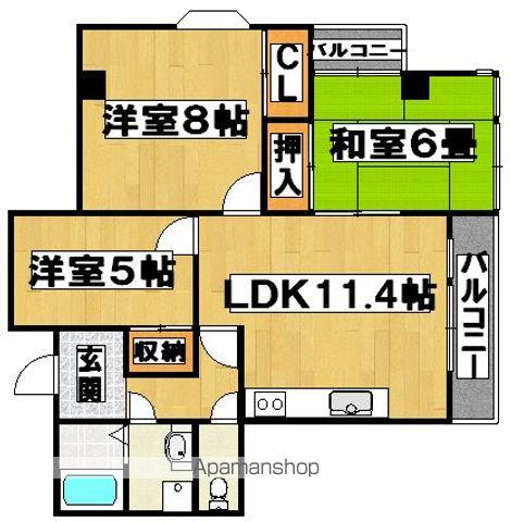 ミューゼス上野芝(3LDK/5階)の間取り写真