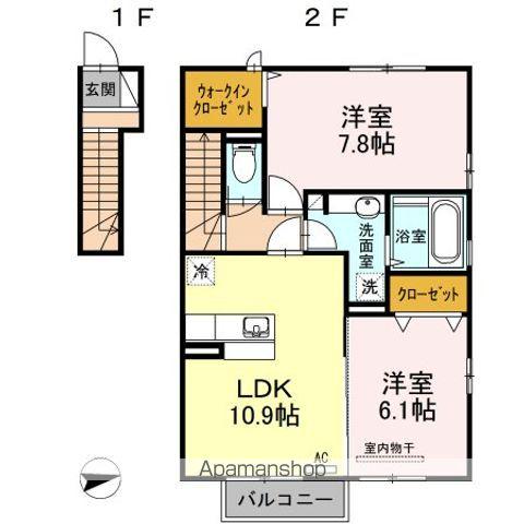 D-ROOM COMFY(2LDK/2階)の間取り写真
