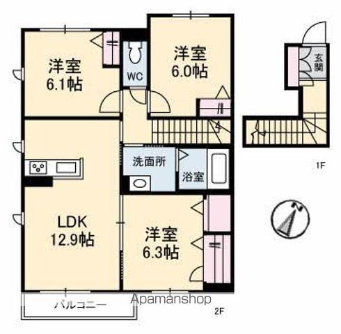 もみじコート B棟(3LDK/2階)の間取り写真