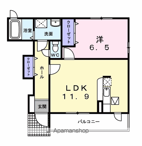 ノーブル・フォーシーズンB(1LDK/1階)の間取り写真