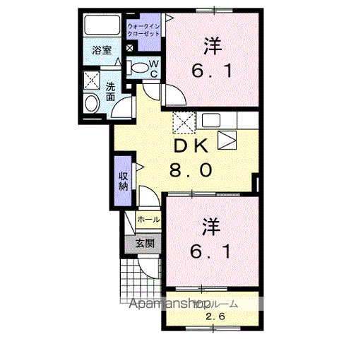 セレーナ潤Ⅱ(2DK/1階)の間取り写真