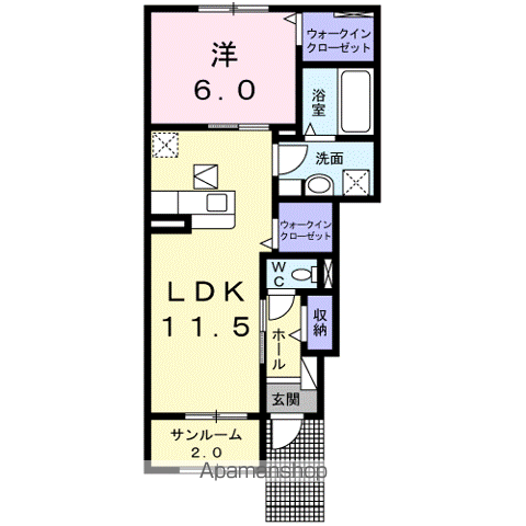 BELLE・CASA B(1LDK/1階)の間取り写真