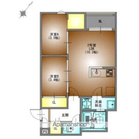 REGALESTルミナス黄金(2LDK/1階)の間取り写真