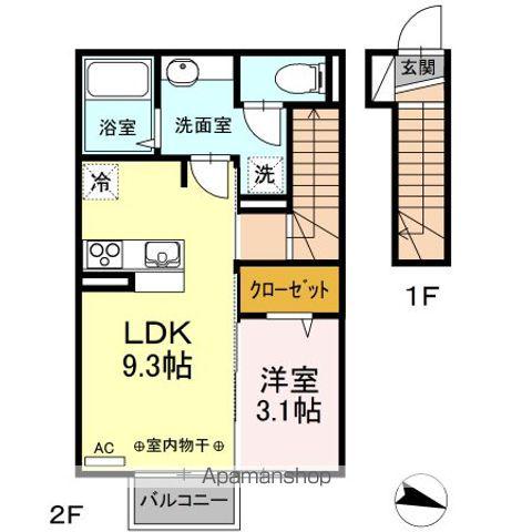 ノースヒルズ A(1LDK/2階)の間取り写真