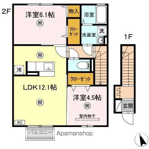 グランドール(2LDK/2階)の間取り写真