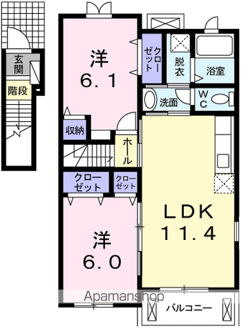 ジュネス ヴィラ(2LDK/2階)の間取り写真