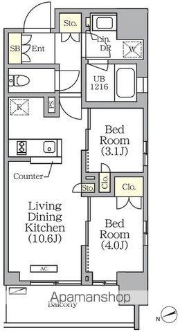 グランエール西日暮里(2LDK/9階)の間取り写真