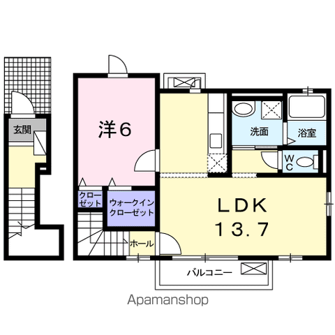 ノベルティーあさひ C(1LDK/2階)の間取り写真