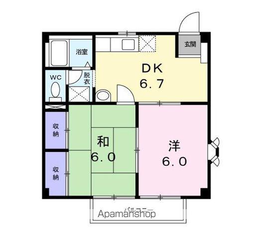 プライムハイツ(2DK/1階)の間取り写真