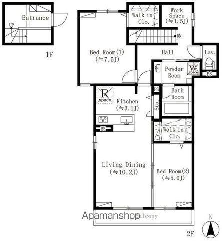 ＰＡＲＫＢＥＡＲ四谷三丁目(2SLDK)の間取り写真