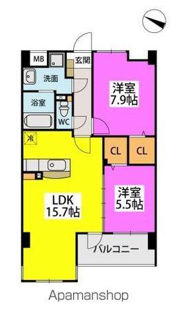 ESPACE CHIC Ⅱ(2LDK/4階)の間取り写真