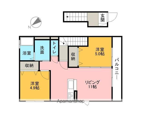 ガードヴァレイ万田Ⅰ Ⅱ(2LDK/2階)の間取り写真