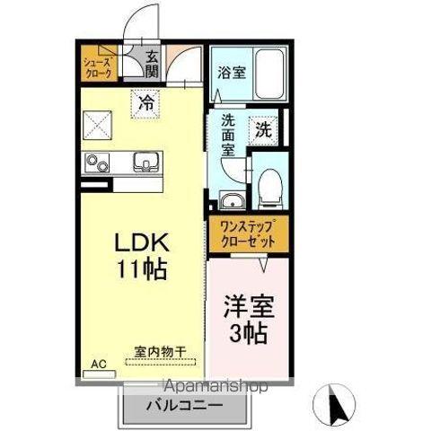 グランフェルティA棟B棟(1LDK/1階)の間取り写真