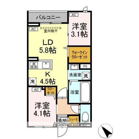 セレスティア白鳥(2LDK/3階)の間取り写真