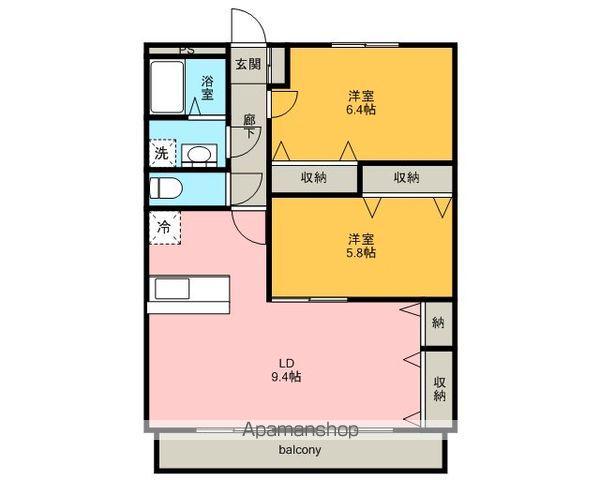 カーサ・ヴィアーレ(2LDK/1階)の間取り写真