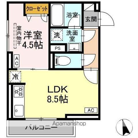 セレスティア羽沢B棟(1LDK/2階)の間取り写真