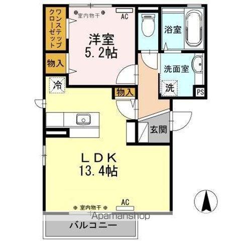 エスポワール東和田B棟(1LDK/2階)の間取り写真