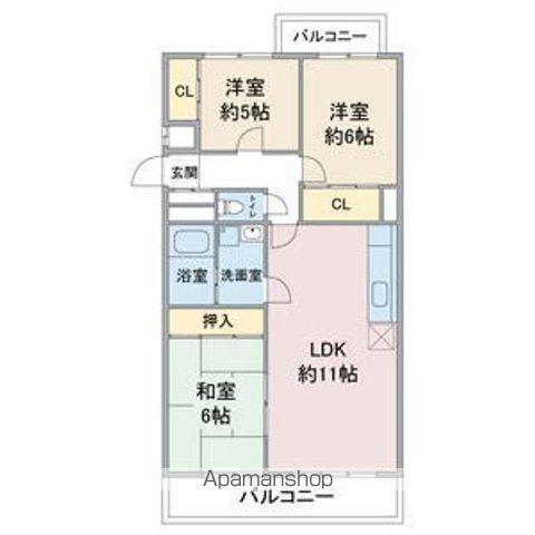 プレステージ社が丘(3LDK/3階)の間取り写真