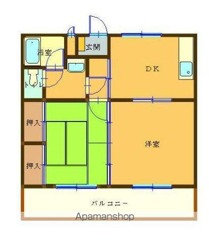 第2宗コーポA棟(2DK/3階)の間取り写真