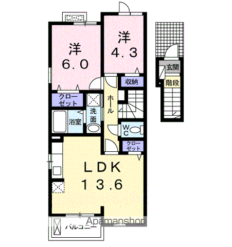 フィオーレ・芦刈Ⅱ(2LDK/2階)の間取り写真