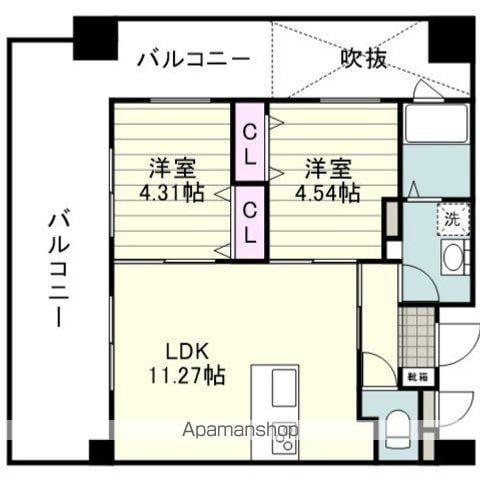 リアンシエルブルー高麗(2LDK/11階)の間取り写真