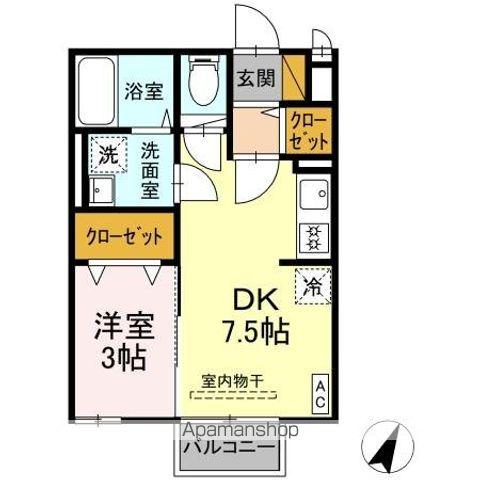 グランモア登戸壱番館(1DK/2階)の間取り写真