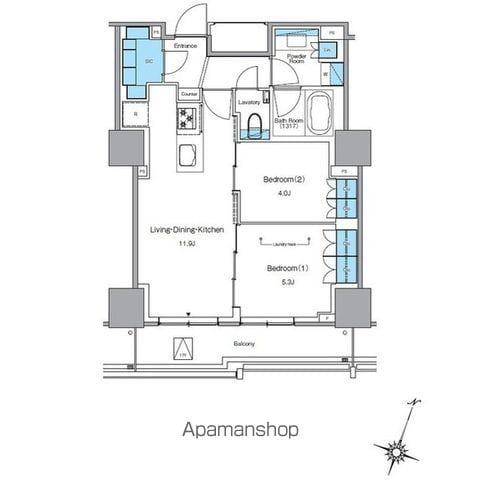 ルフォンプログレ渋谷ヒルトップ(2LDK/18階)の間取り写真