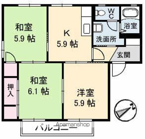 レーヴィンスKASEN香(3K/2階)の間取り写真