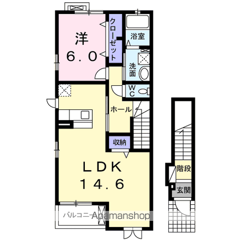 ターコイズ M(1LDK/2階)の間取り写真