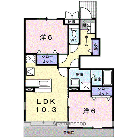 レットル・ダムールⅢ(2LDK/1階)の間取り写真