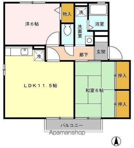 セジュール夢 B棟(2LDK/1階)の間取り写真