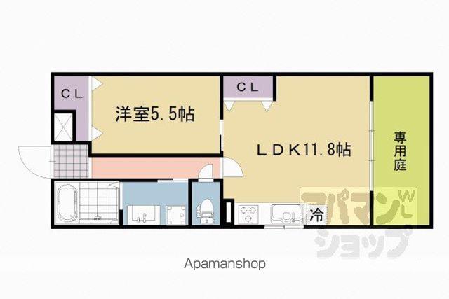 ボヌール桂(1LDK/1階)の間取り写真