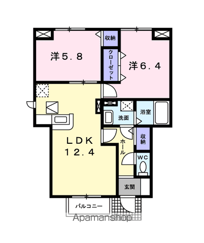 ユニメゾン葛原A棟(2LDK/1階)の間取り写真