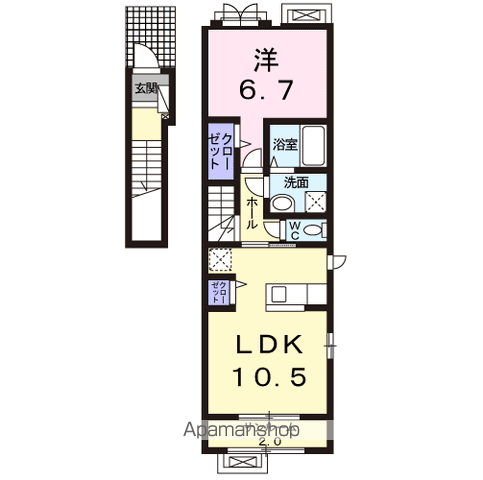 オリーブ(1LDK/2階)の間取り写真