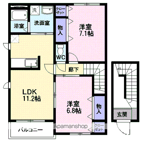 グラース パピヨン(2LDK/2階)の間取り写真