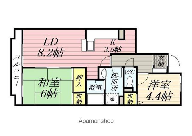 ヒルズ南戸塚3号棟(2LDK/4階)の間取り写真