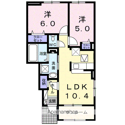 クラール東村 H(2LDK/1階)の間取り写真