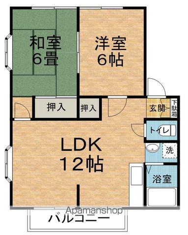 グリーンガーデン石芝B(2LDK/2階)の間取り写真