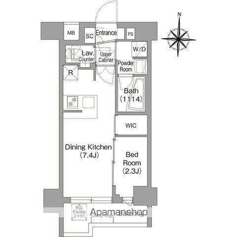 コンフォリア・リヴ品川戸越(1DK/5階)の間取り写真