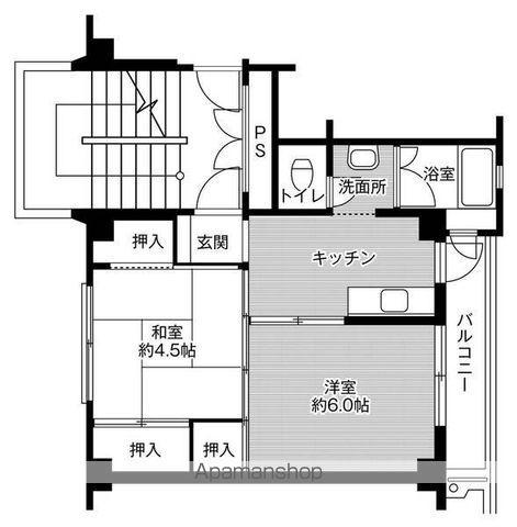 ビレッジハウス郭内1号棟(2K/5階)の間取り写真