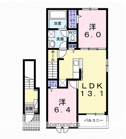 ナチュラル カーサ Ⅰ(2LDK/2階)の間取り写真