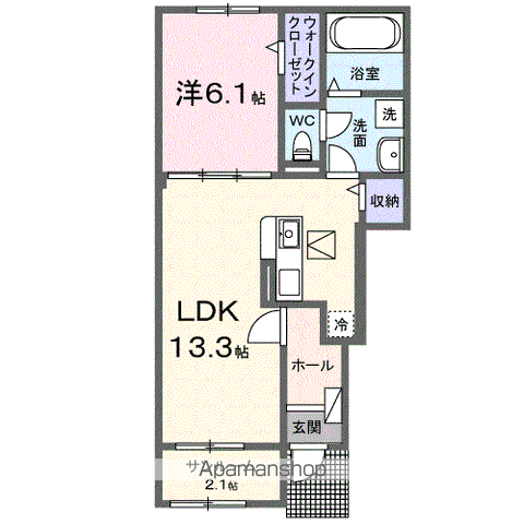カーサ・ラッフィナートⅡ B(1LDK/1階)の間取り写真